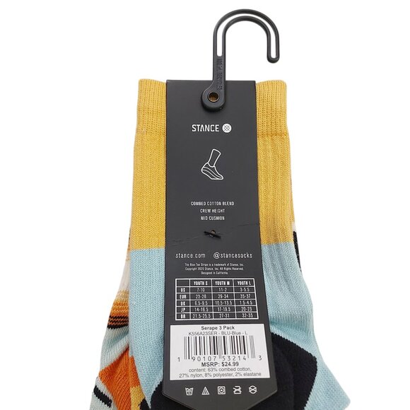 Stance Socks Kids Large 3-5.5 Years 3-Pair Crew Height Mid Cushion Combed Cotton - Picture 7 of 8